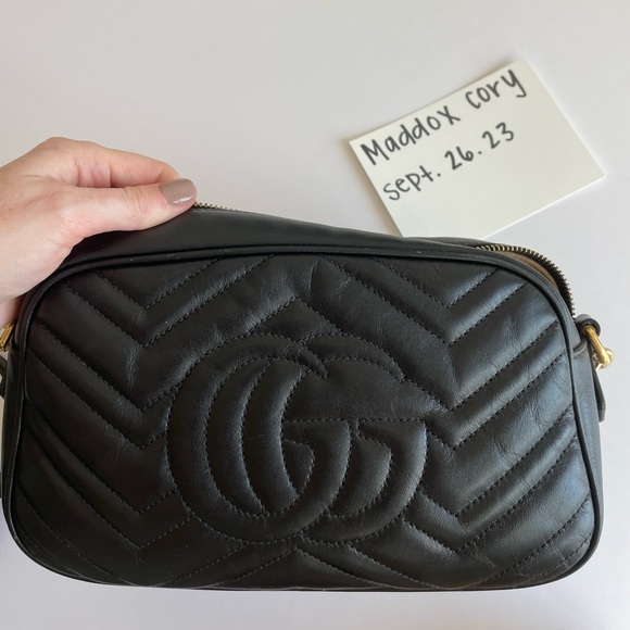 GG MARMONT SMALL SHOULDER BAG BLACK LEATHER - Picture 6 of 14